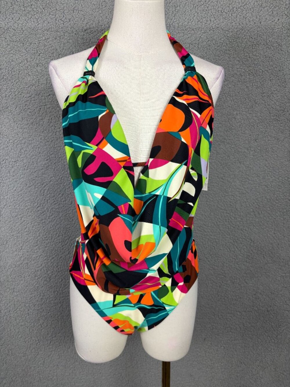 Bar III Women's Halter One-Piece Swimsuit Tropical Dreams Multi Size Med NWT's.